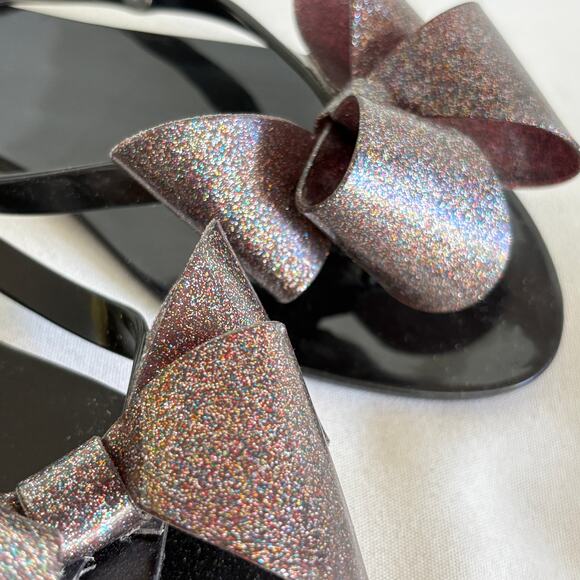 Melissa Harmonic Bow III Flip Flop 8 Black Sparkle Sandal Beach Resort Cruise - Picture 5 of 6